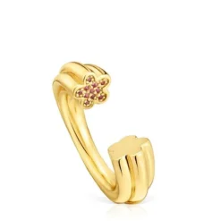 Anel aberto banhado a ouro de 18 K sobre prata e motivo flor com rodolitas TOUS 1950