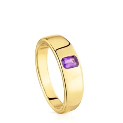 Anel carimbo banhado a ouro de 18 K sobre prata e ametista TOUS Basic Colors