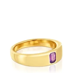 Anel carimbo banhado a ouro de 18 K sobre prata e ametista TOUS Basic Colors