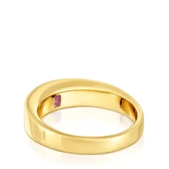 Anel carimbo banhado a ouro de 18 K sobre prata e ametista TOUS Basic Colors