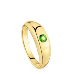 Anel carimbo banhado a ouro de 18 K sobre prata e cromodiópsido TOUS Basic Colors