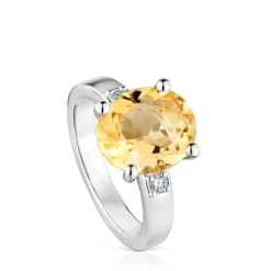 Anel em prata com diamantes e citrino Basic Colors