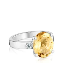 Anel em prata com diamantes e citrino Basic Colors