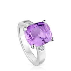 Anel em prata com diamante e ametista Basic Colors