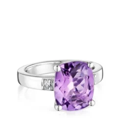 Anel em prata com diamante e ametista Basic Colors