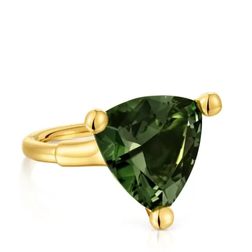 Anel grande banhado a ouro de 18 K sobre prata e espinélio verde criado em laboratório TOUS Color LGG