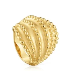 Anel grande banhado a ouro de 18 K sobre prata TOUS Grain
