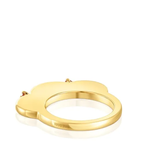 Anel grande flor banhado a ouro de 18 K sobre prata e cornalina My Other Half