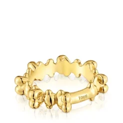 Anel médio banhado a ouro 18 K sobre prata e motivos de urso Bold Bear