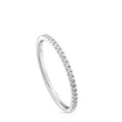 Anel meia aliança pequena em ouro branco com diamantes Les Classiques