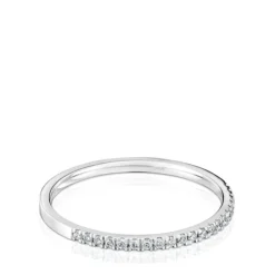 Anel meia aliança pequena em ouro branco com diamantes Les Classiques