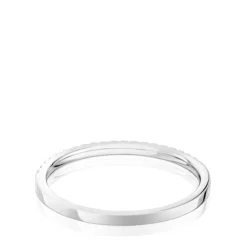 Anel meia aliança pequena em ouro branco com diamantes Les Classiques