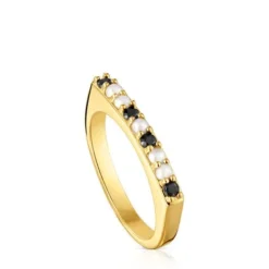 Anel pequeno banhado a ouro de 18 K sobre prata e pedras preciosas TOUS Basic Colors