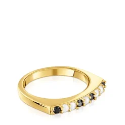Anel pequeno banhado a ouro de 18 K sobre prata e pedras preciosas TOUS Basic Colors