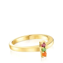 Anel pequeno banhado a ouro de 18 K sobre prata e pedras preciosas TOUS Basic Colors