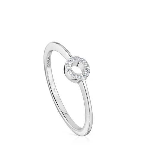 Anel pequeno círculo em ouro branco com diamantes TOUS Grain