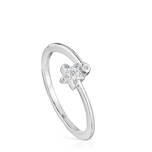 Anel pequeno estrela em ouro branco com diamantes TOUS Grain