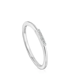 Anel pequeno tira em ouro branco com diamantes TOUS Grain