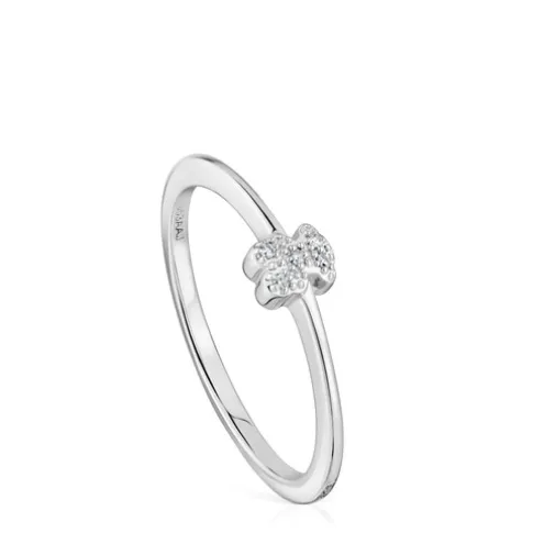 Anel pequeno urso em ouro branco com diamantes TOUS Grain