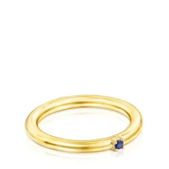 Anel Ring Mix em Prata Vermeil e Safira azul