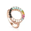 Anel Straight disco em Prata Vermeil rosa com Pedras Preciosas