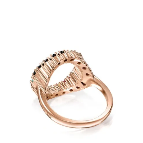 Anel Straight disco em Prata Vermeil rosa com Pedras Preciosas