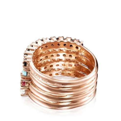 Anel Straight em Prata Vermeil rosa com Pedras Preciosas