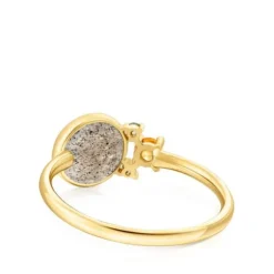 Anel Virtual Garden em ouro com labradorite, safira e topázio
