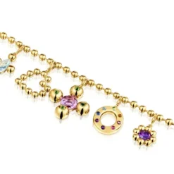 Bracelet chaîne en argent plaqué or 18 ct et pendentifs avec pierres précieuses Sugar Party