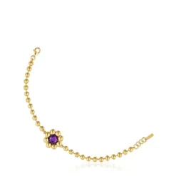 Bracelet chaîne fleur en argent plaqué or 18 ct et améthyste Sugar Party