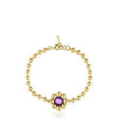 Bracelet chaîne fleur en argent plaqué or 18 ct et améthyste Sugar Party