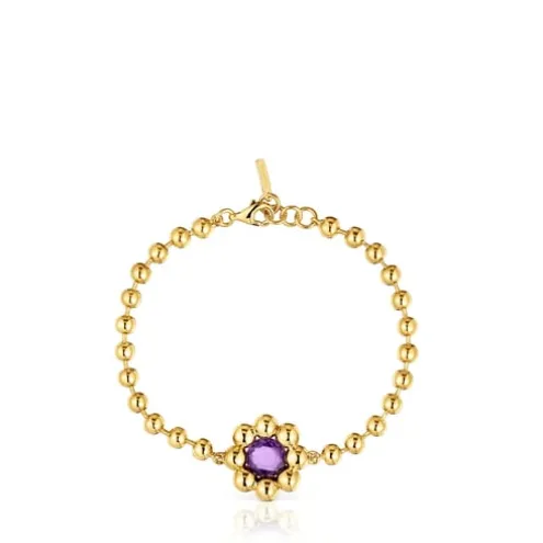 Bracelet chaîne fleur en argent plaqué or 18 ct et améthyste Sugar Party