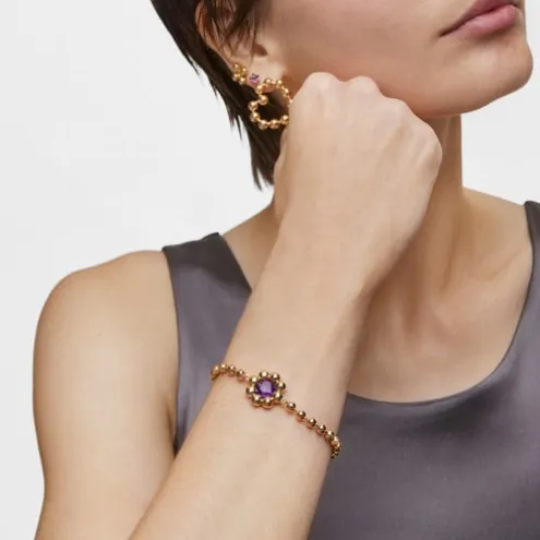 Bracelet chaîne fleur en argent plaqué or 18 ct et améthyste Sugar Party