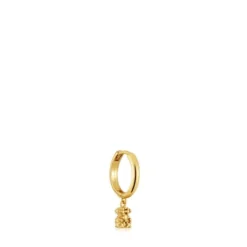 Brinco de argola individual curto banhados a ouro de 18 K sobre prata e motivo urso TOUS Grain