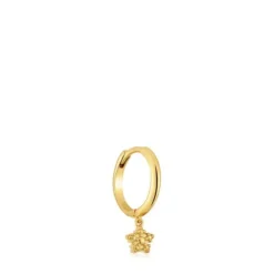Brinco de argola individual curto banhados a ouro de 18 K sobre prata e motivo estrela TOUS Grain