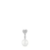 Brinco solto curto coração em ouro branco com diamantes e pérola cultivada TOUS Grain