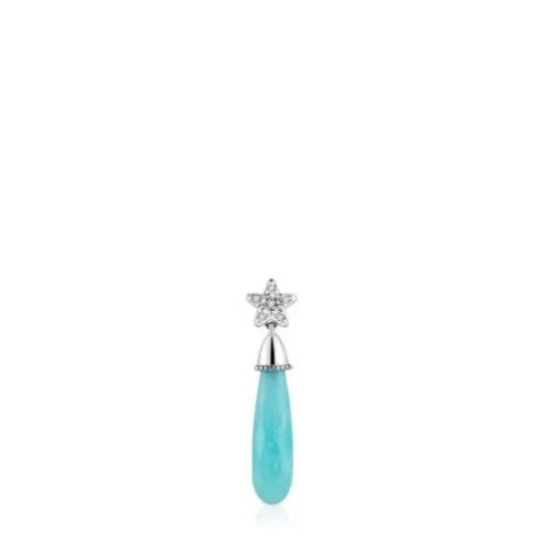 Brinco solto curto estrela em ouro branco com diamantes e amazonite TOUS Grain