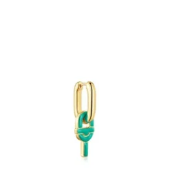 Brinco solto de argola banhados a ouro de 18 K sobre prata e motivo pingente cor verde TOUS MANIFESTO