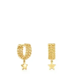 Brincos argola curtos banhados a ouro de 18 K sobre prata motivo estrela Bold Motif