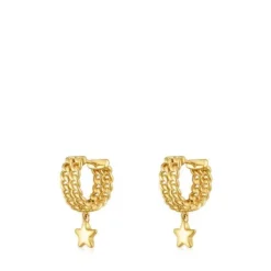 Brincos argola curtos banhados a ouro de 18 K sobre prata motivo estrela Bold Motif
