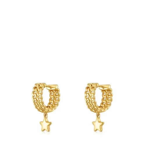 Brincos argola curtos banhados a ouro de 18 K sobre prata motivo estrela Bold Motif