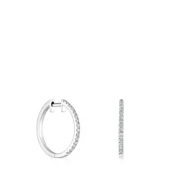 Brincos argola curtos em ouro branco com diamantes de 14,5 mm Les Classiques