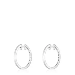 Brincos argola curtos em ouro branco com diamantes de 14,5 mm Les Classiques