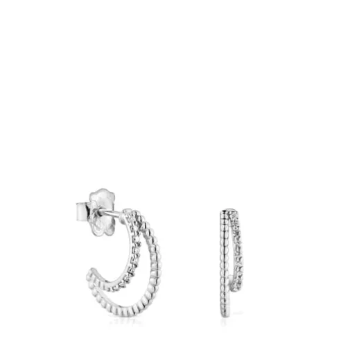 Brincos argola dupla curtos em ouro branco com diamantes Les Classiques
