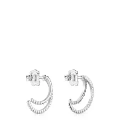 Brincos argola dupla curtos em ouro branco com diamantes Les Classiques