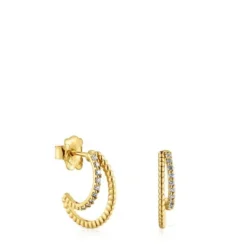 Brincos argola dupla curtos em ouro com diamantes Les Classiques