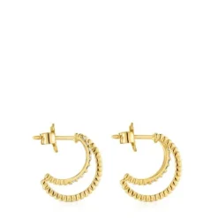 Brincos argola dupla curtos em ouro com diamantes Les Classiques