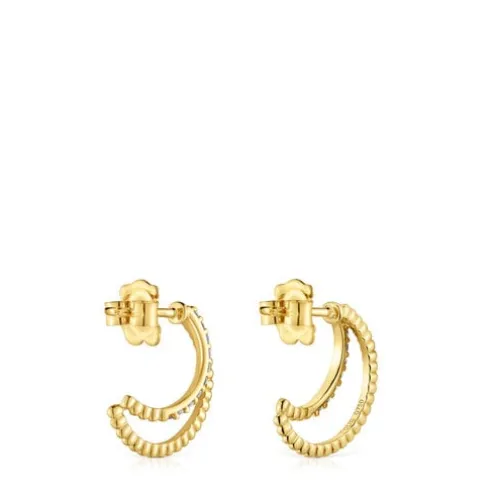 Brincos argola dupla curtos em ouro com diamantes Les Classiques