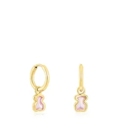 Brincos argola em prata vermeil urso rosa Gregal