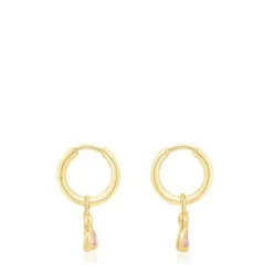 Brincos argola em prata vermeil urso rosa Gregal
